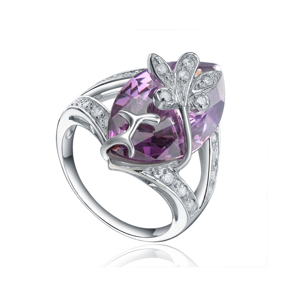 925 Sterling Silver w Large Marquis Purple CZ Cocktail Ring and Silver Accents - Picture 1 of 10